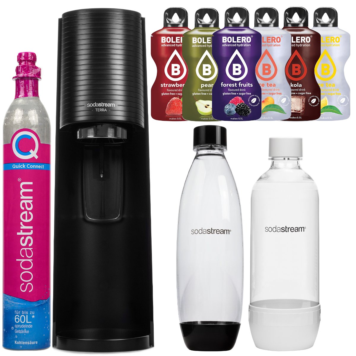 Saturator SodaStream Terra Black jedna butelka, Butelka Sodastream Pet Biała 1 litr, Bolero