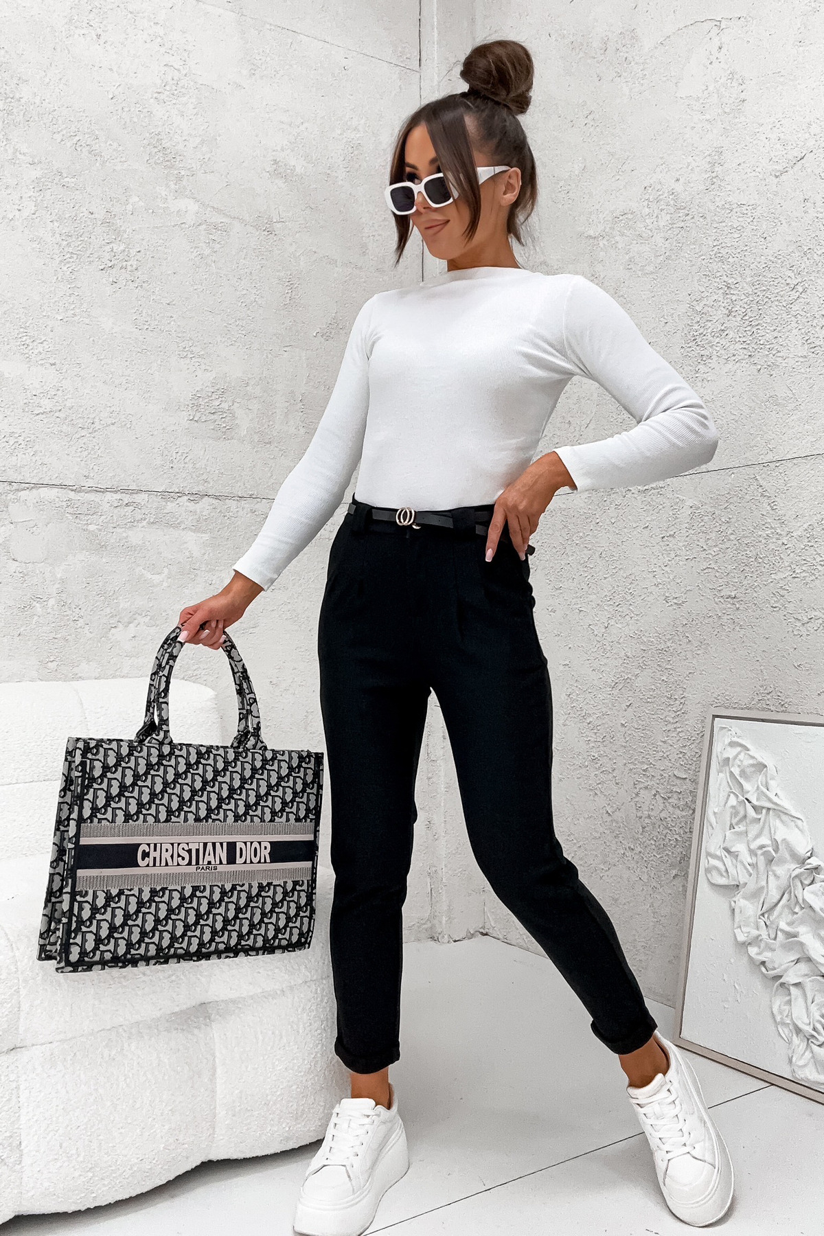 ELEGANCKIE SPODNIE CYGERTKI+ PASEK- CZARNE - Olika