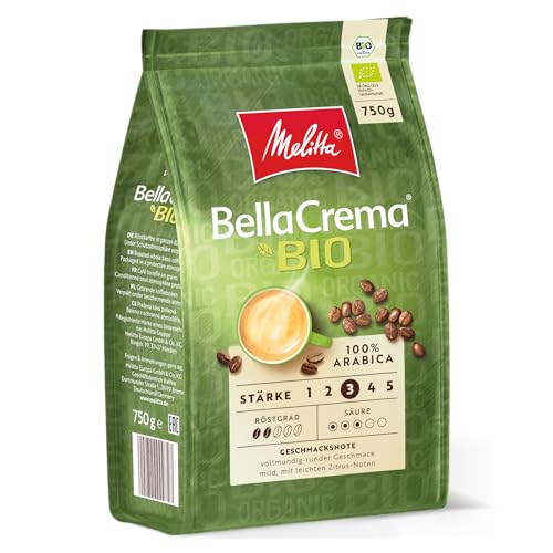 Melitta BellaCrema Bio, całe ziarna kawy, grubość 3, 750 g