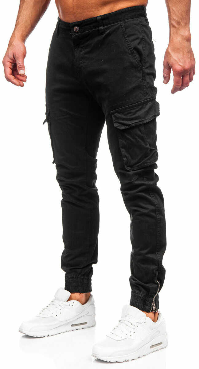 Czarne spodnie materiałowe joggery bojówki męskie Denley 77322