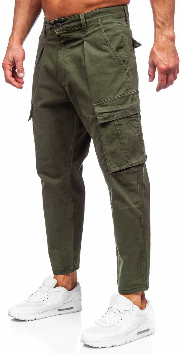 Khaki spodnie materiałowe bojówki męskie Denley 77323