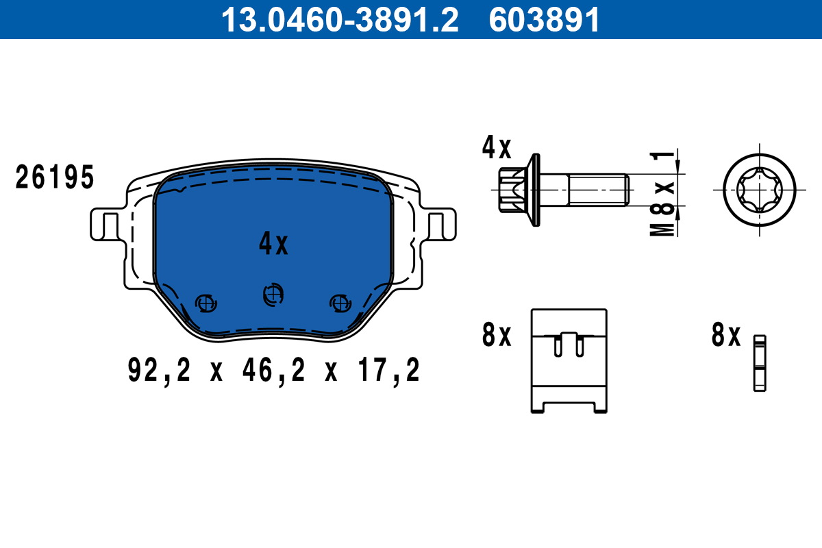 Klocki hamulcowe ATE 13.0460-3891 1664737180 PEUGEOT 208 II 19- tył
