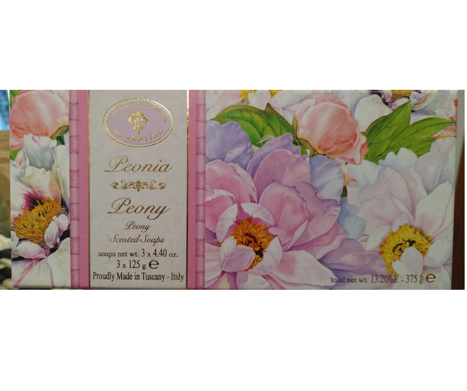 MYDŁO PEONIA 3x125g. Zestaw ręcznie robionych włoskich mydeł