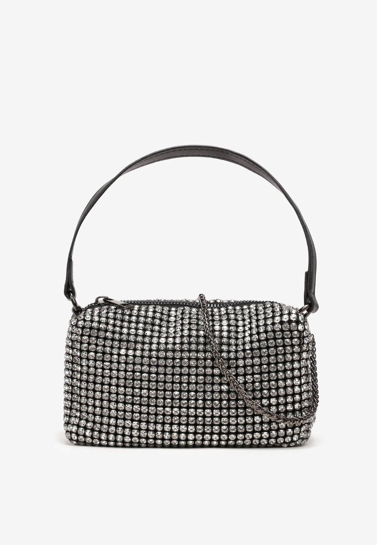 Czarna Mała Torebka w Cyrkonie z Paskiem i Łańcuszkiem Volaria