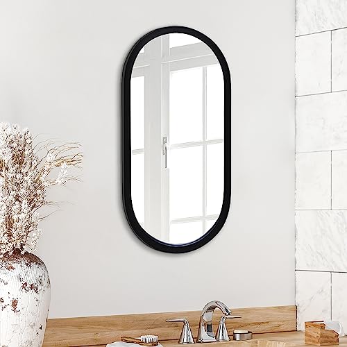 Americanflat Czarne owalne lustro 12 x 24 - oprawione owalne lustro do łazienki, salonu, sypialni - nowoczesna zaokrąglona rama - pionowe owalne lustro ścienne