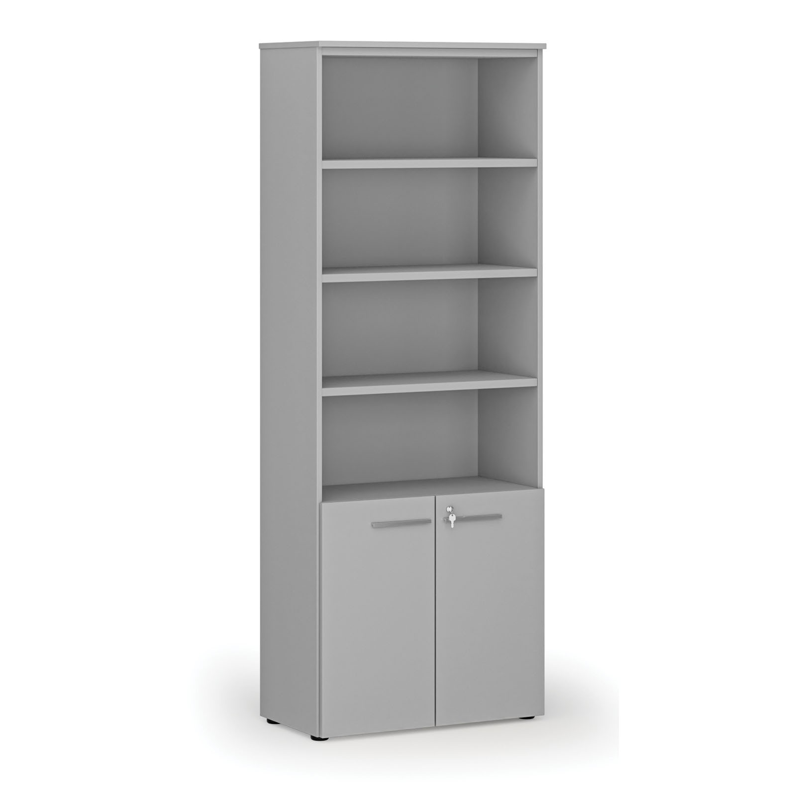 Szafa biurowa kombinowana PRIMO GRAY, drzwi na 2 poziomach, 2128 x 800 x 420 mm, szara