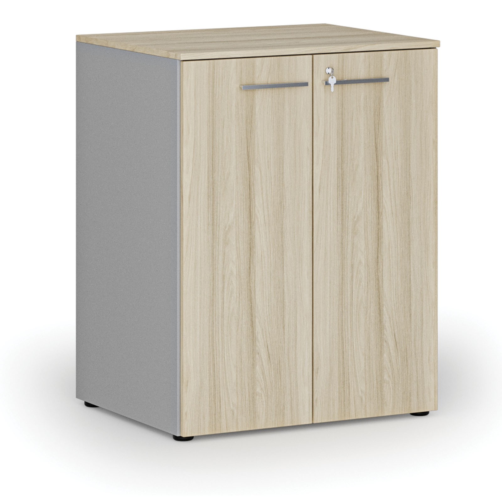 Szafa biurowa z drzwiami PRIMO GRAY, 2 półki, 1027 x 800 x 640 mm, szary/dąb naturalny