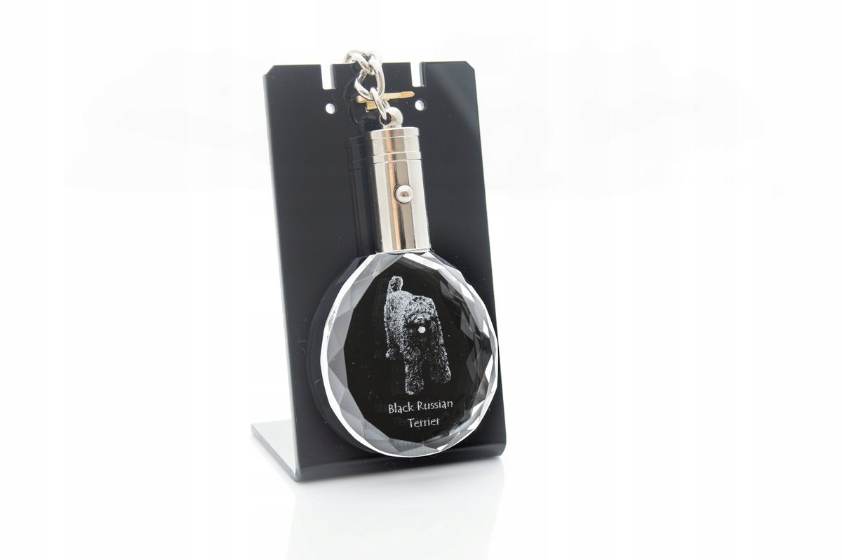Czarny terier rosyjski Kryształowy brelok z psem