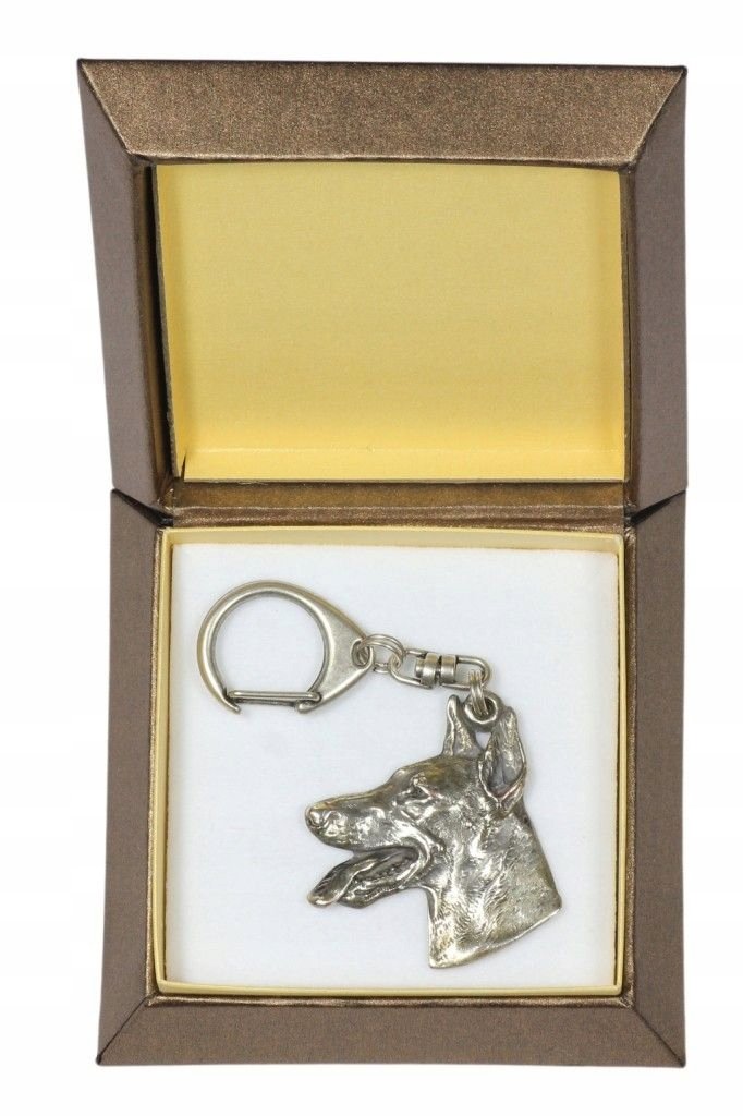 Doberman Posrebrzany brelok w pudełku