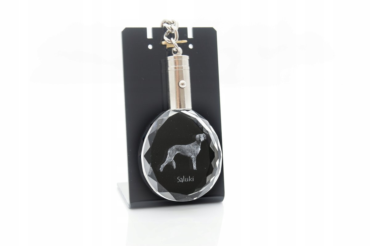 Saluki Kryształowy brelok z psem grawer