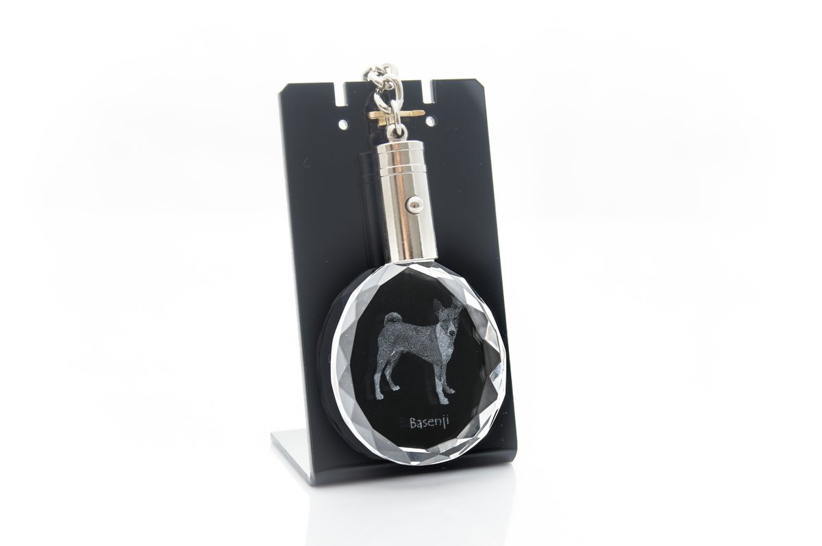Basenji Kryształowy brelok z psem grawer