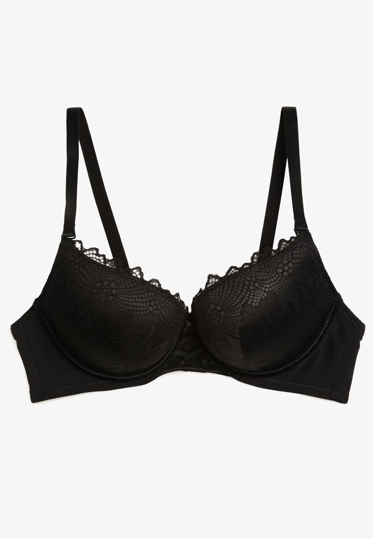 Czarny Biustonosz z Push Upem i Koronkowymi Miseczkami Berilis