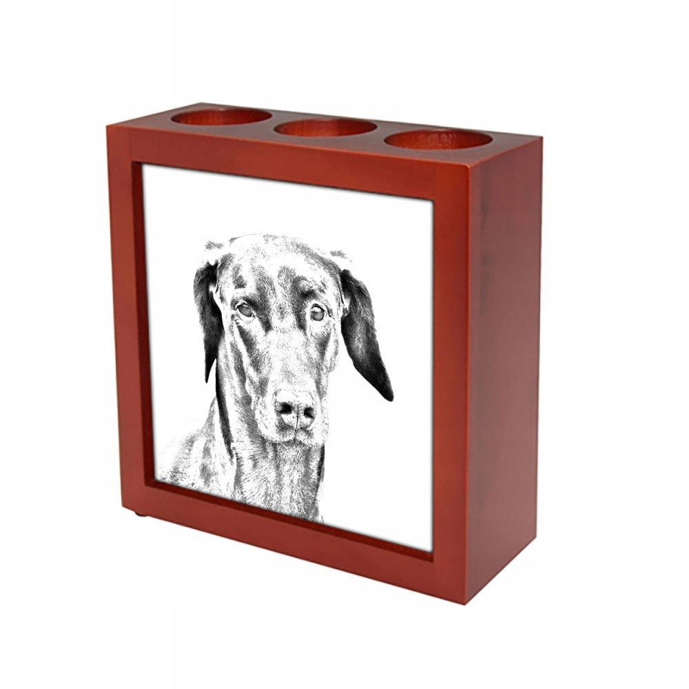 Doberman Stojak na długopisy, świecznik z grafiką