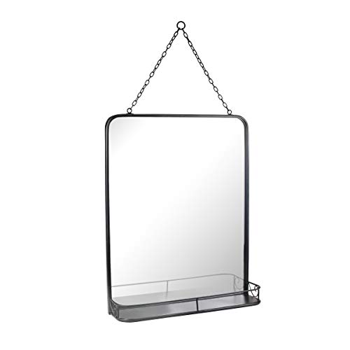 Stonebriar Lustro ścienne z wiszącym łańcuszkiem i półką, metalowe, czarne, 52 x 40 cm