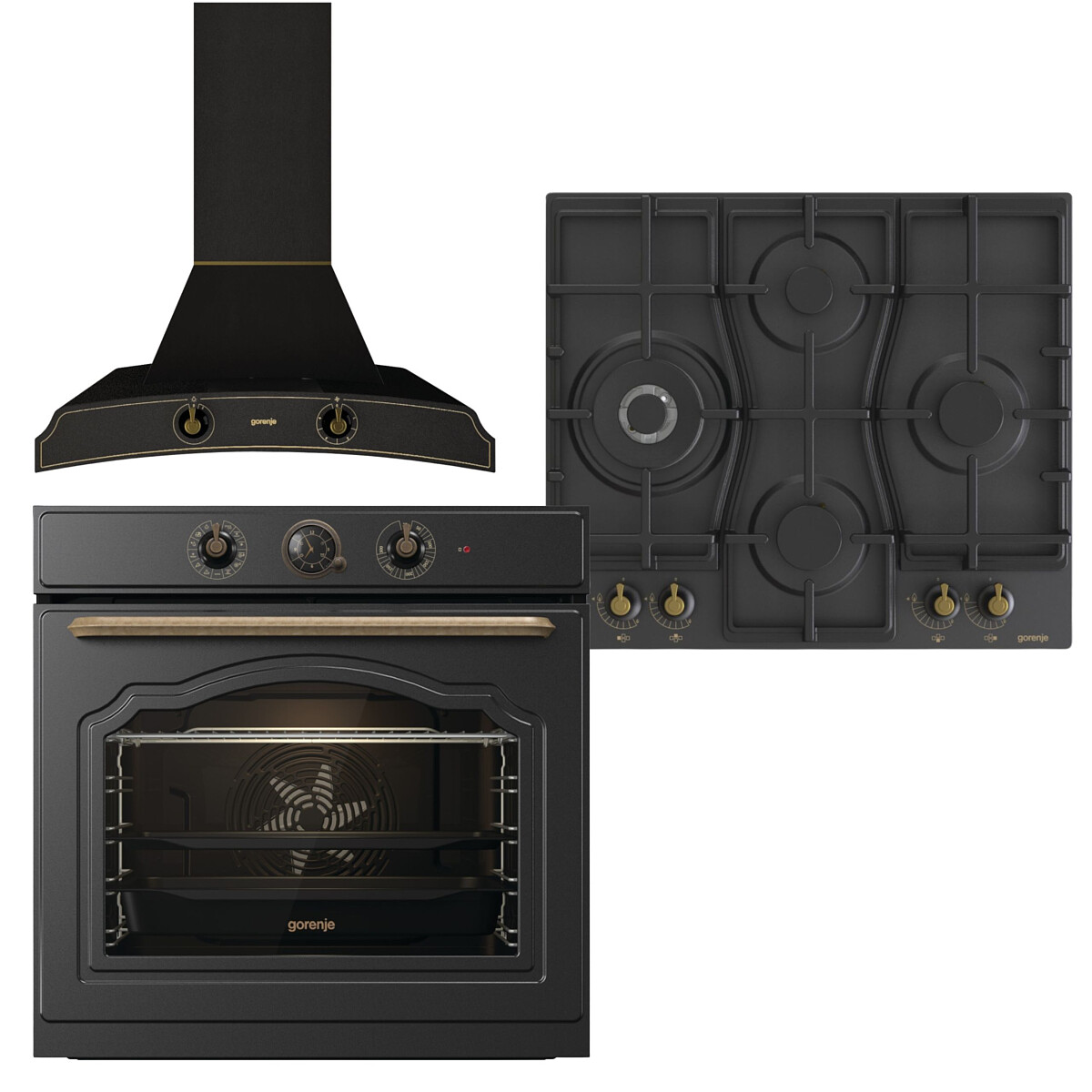 Zestaw AGD do zabudowy Gorenje Piekarnik BOS67371CLB+ Płyta gazowa GW6D42CLB+Okap DK63MCLB Retro