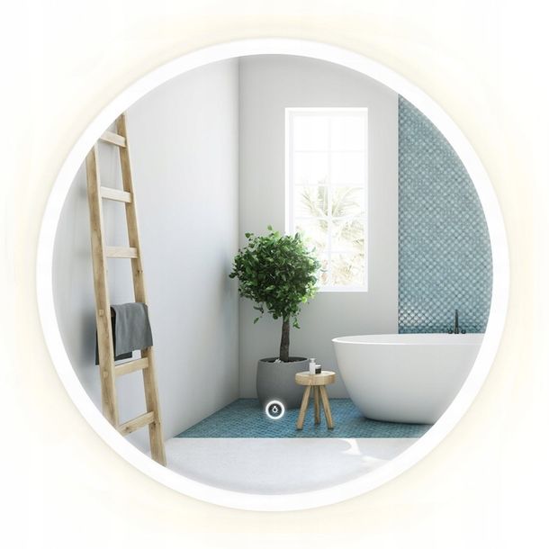LUSTRO Ścienne Okrągłe Podświetlane 50cm LED DOTYKOWE 3 Barwy Światła