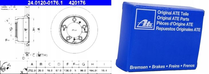ATE TARCZA HAM 24.0120-0176.1 PORSCHE BOXSTER 2.7 02-04  24.0120-0176.1