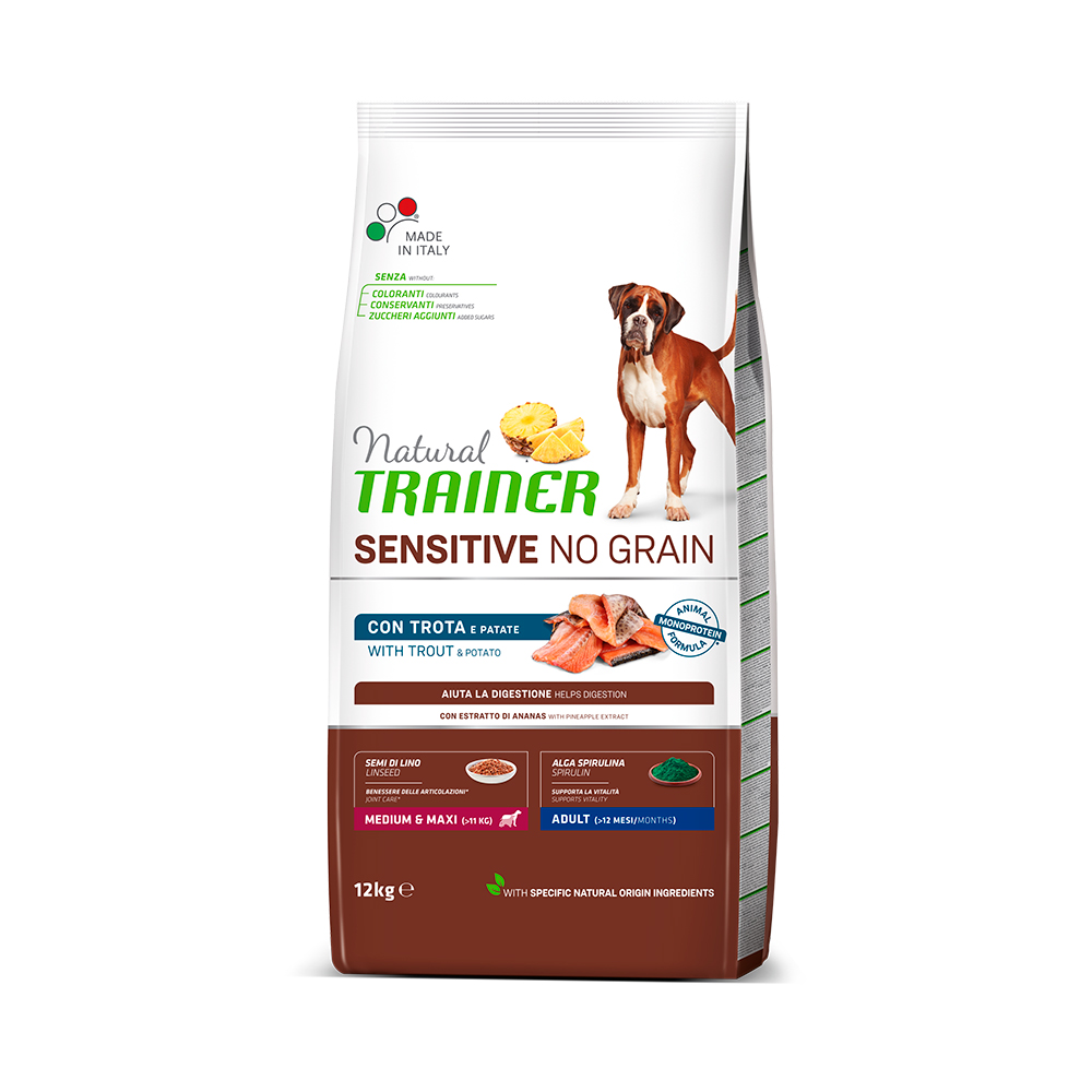 Natural Trainer Sensitive No Grain Adult Medium/Maxi Single Protein z pstrągiem i ziemniakami - 12 kg