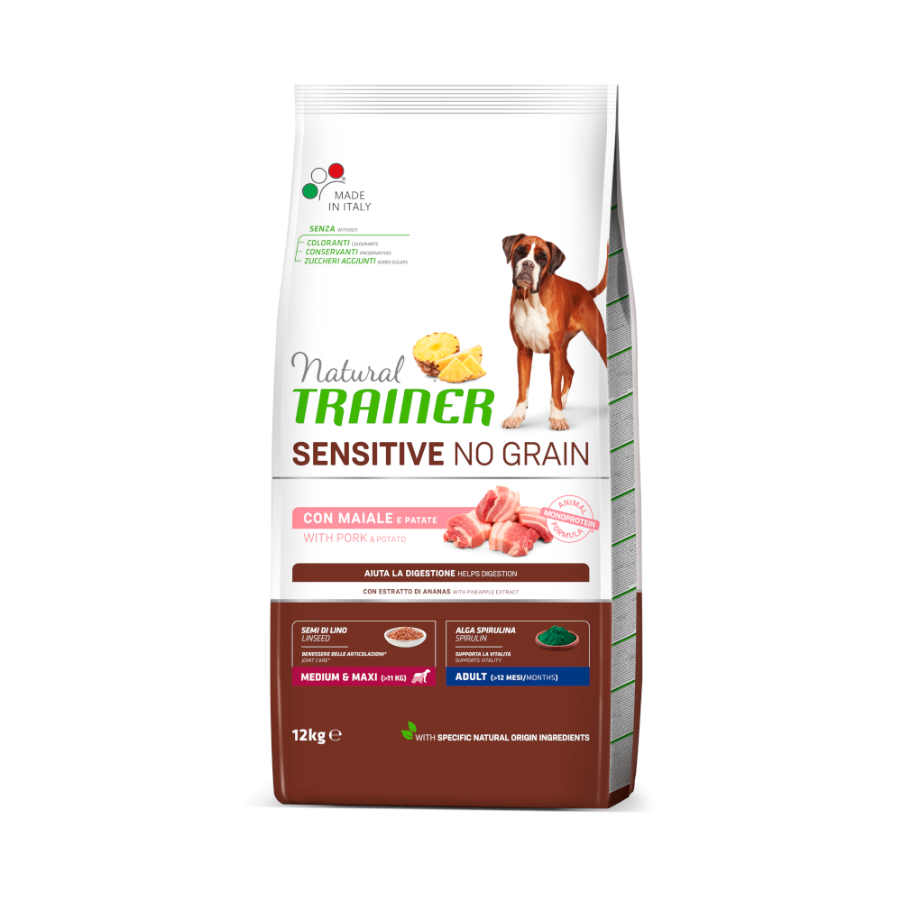 Trainer Natural Sensitive No Grain Adult Maxi z wieprzowiną i ziemniakami - 12 kg