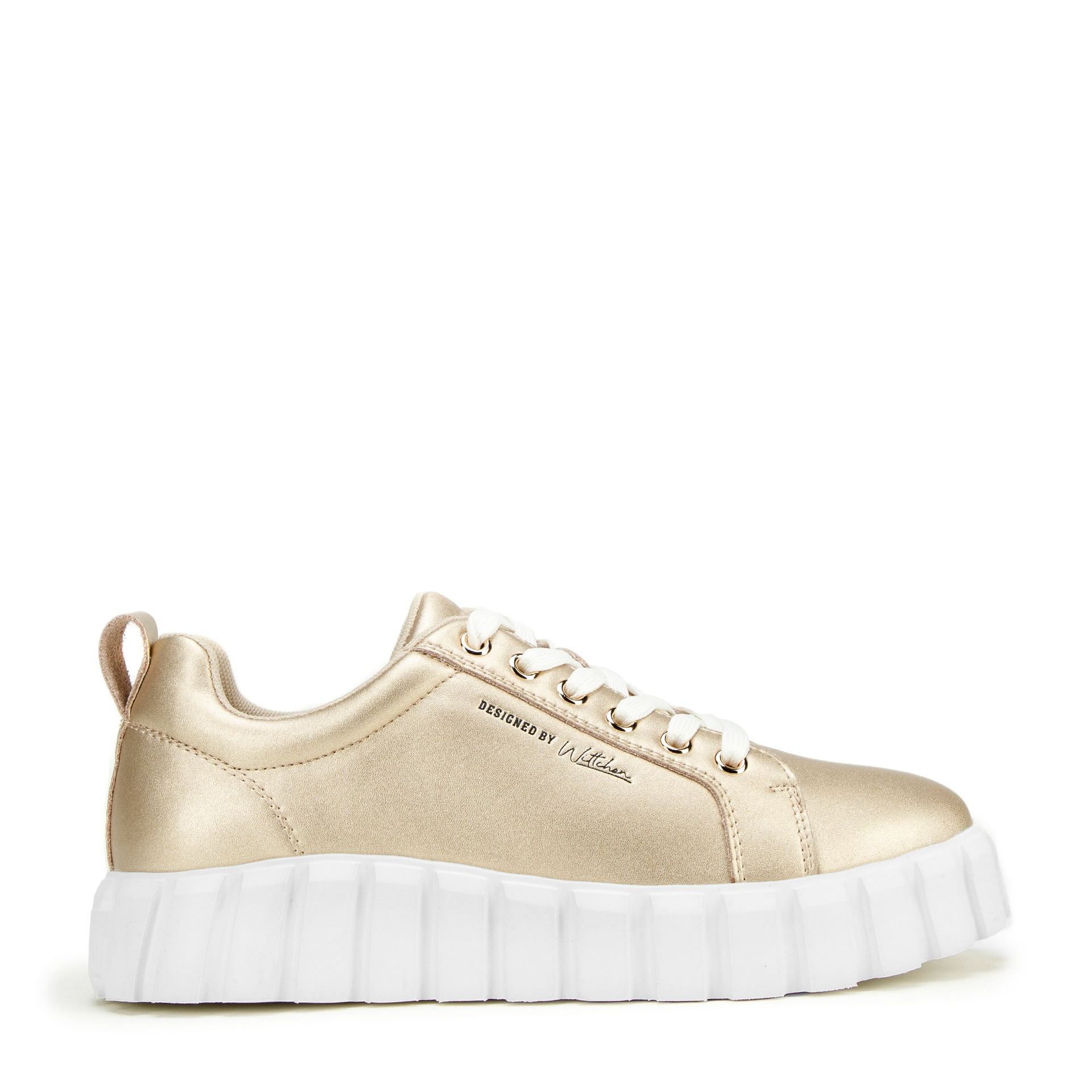 Damskie sneakersy skórzane na grubej platformie złote