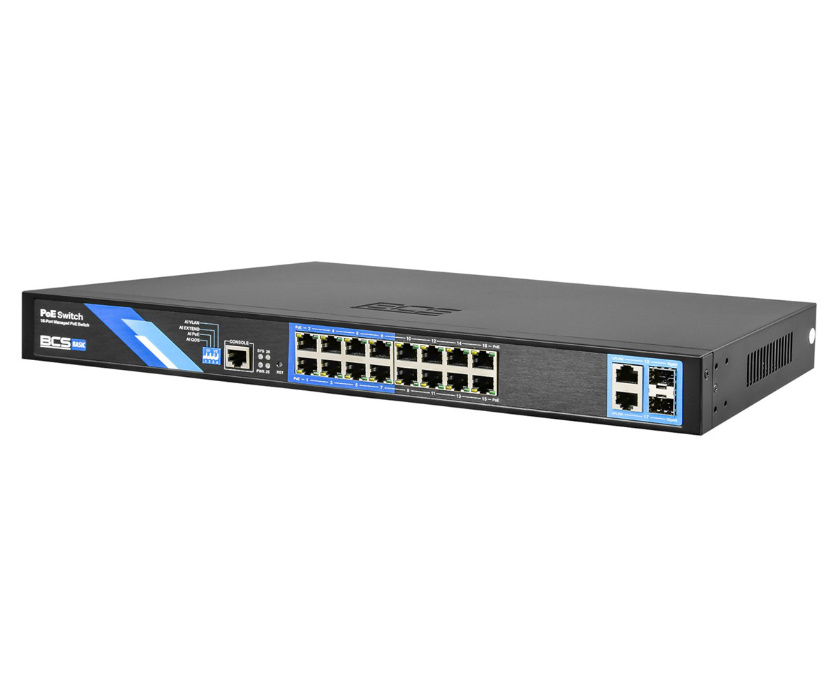 Switch 16xPOE BCS-B-SP1602G-2SFP-M BASIC 16x PoE, 2x SFP