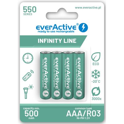 4 x akumulatorki everActive R03/AAA Ni-MH 550 mAh ready to use