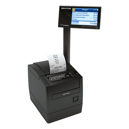 Drukarka fiskalna Novitus HD II Online z wyświetlaczem wolnostojącym, LAN, Bluetooth