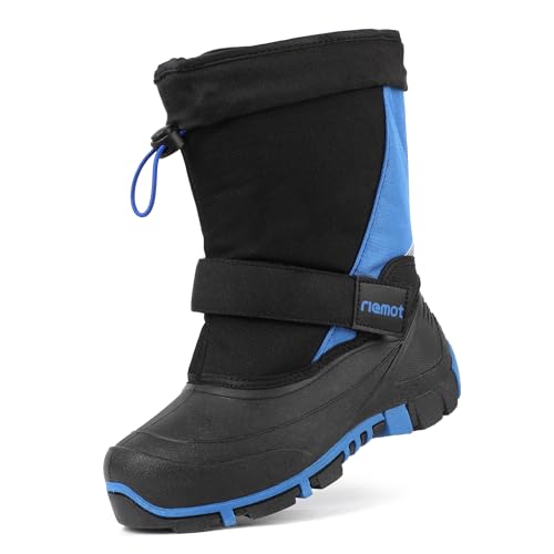 riemot Dziecięce buty zimowe, ciepłe buty zimowe, buty dziecięce, antypoślizgowa podszewka z polaru, wodoszczelne, buty dziecięce, dla chłopców i dziewczynek, niebieskie, rozmiar 34 EU, niebieski, 34