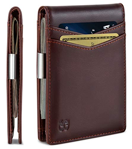 SERMAN Brands Portfel z klipsem na pieniądze - męskie portfele wąska przednia kieszeń blokująca RFID etui na karty minimalistyczne mini podwójne, transformator z rozpuszczonej czekolady, wąski