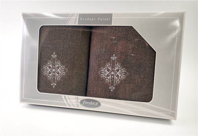 Komplet ręczników w pudełku 2 szt 50x90 70x140 Gift brązowy 6 Frotex