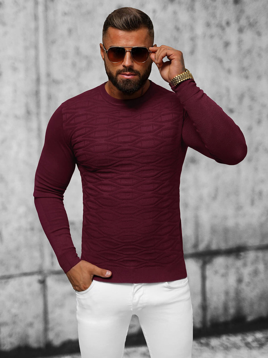 Sweter męski bordowy OZONEE O/ZZ190137 - Ozonee