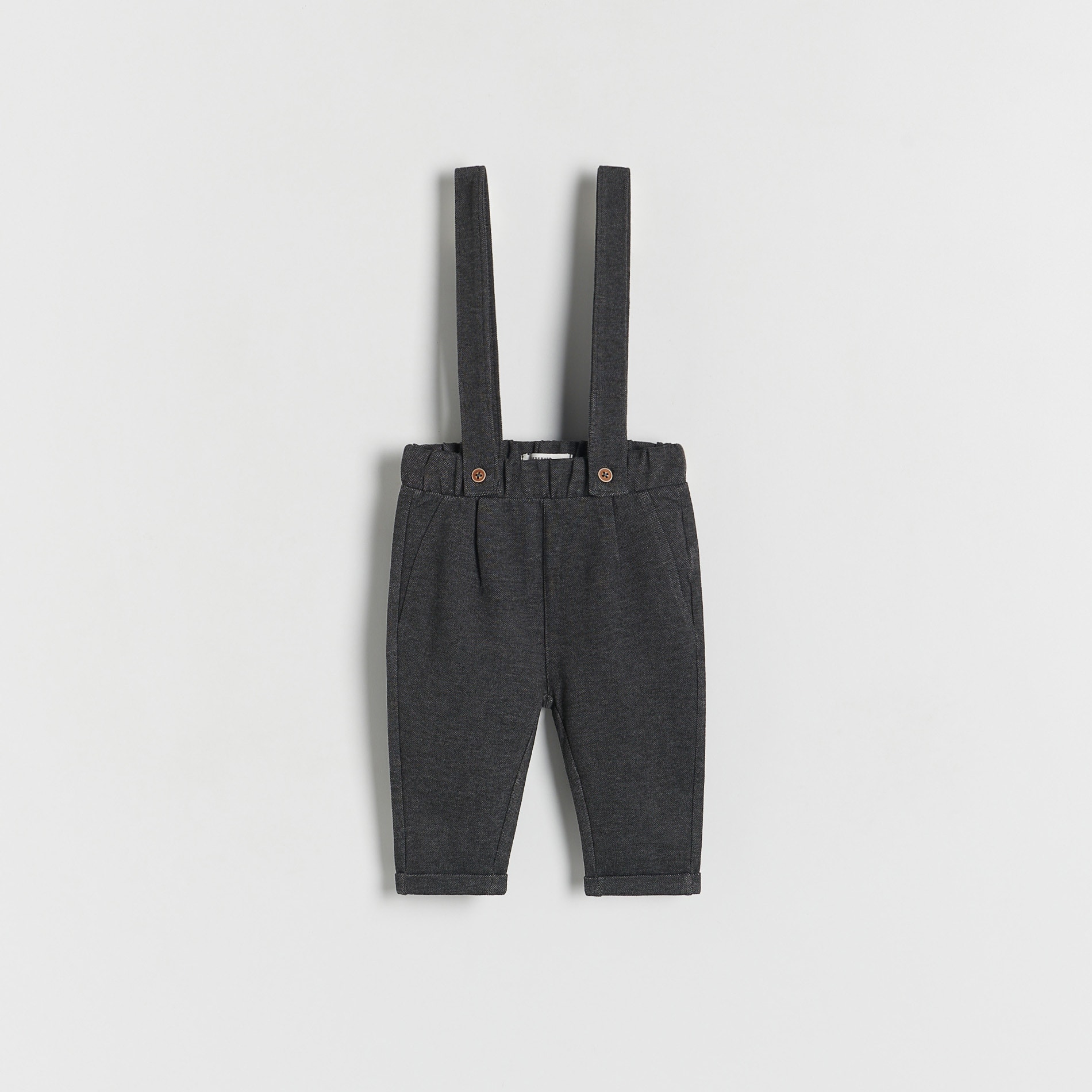 Reserved - Dzianinowe spodnie z szelkami - Szary