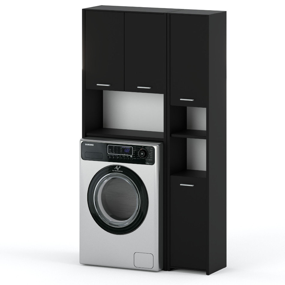 Zestaw Łazienkowy Mały Hugo Szafka Nad Pralkę I Słupek Czarny Mat