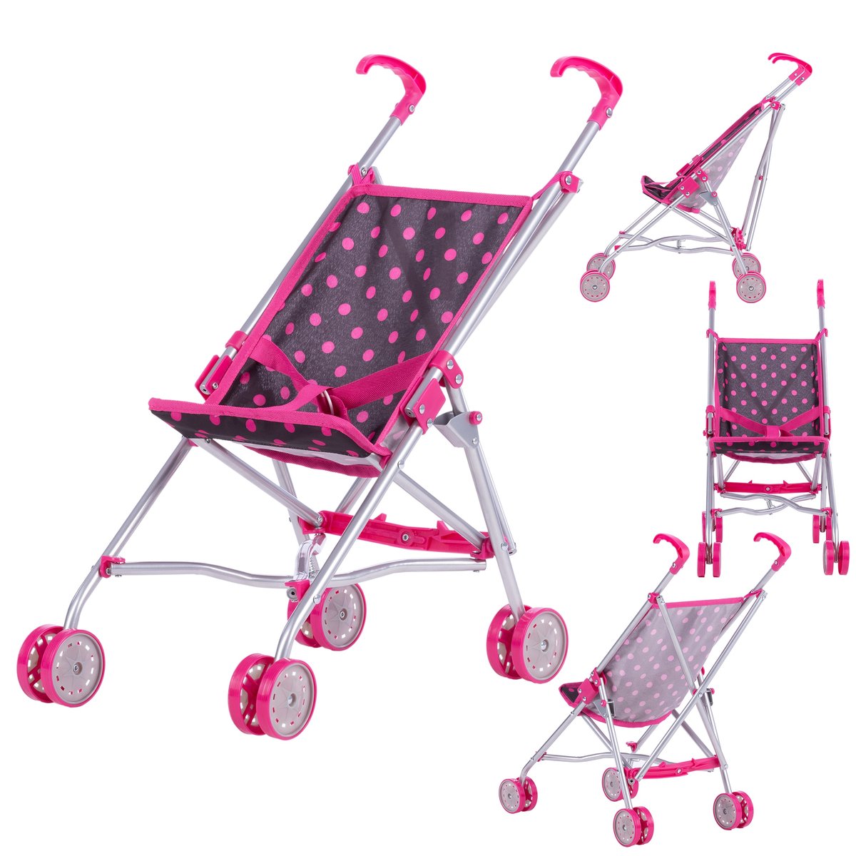 Wózek spacerowy - LILY - BLACK and PINK DOTS