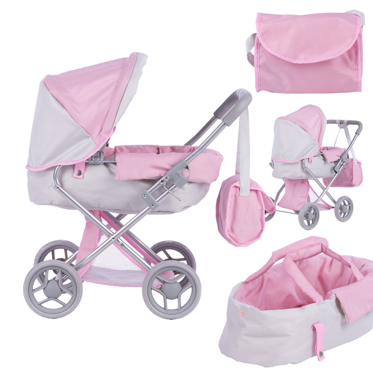 Wózek głęboki ALICE dla lalek - SWEET PINK and GREY