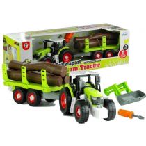 Rozkręcany traktor z przyczepą z drewnem 43cm Leantoys