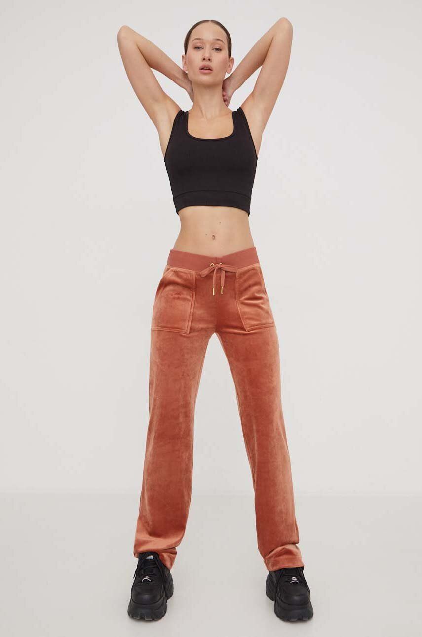 Juicy Couture spodnie dresowe welurowe kolor brązowy gładkie