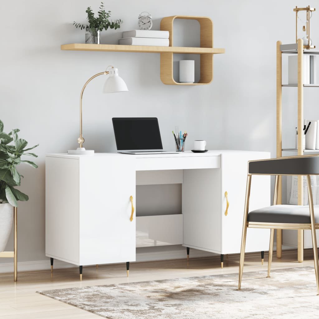 Фото - Офісний стіл VidaXL Biurko białe z połyskiem, 140x50x75 cm, materiał drewnopochodny Lumarko! 