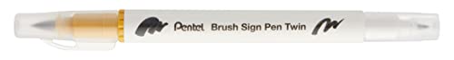Pentel Pędzel znak długopis podwójna końcówka złota ochra - opakowanie 10 sztuk