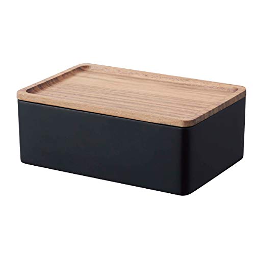Yamazaki Pudełko na akcesoria domowe z drewnianą pokrywką na biżuterię, zegarki lub okulary przeciwsłoneczne - Polystone