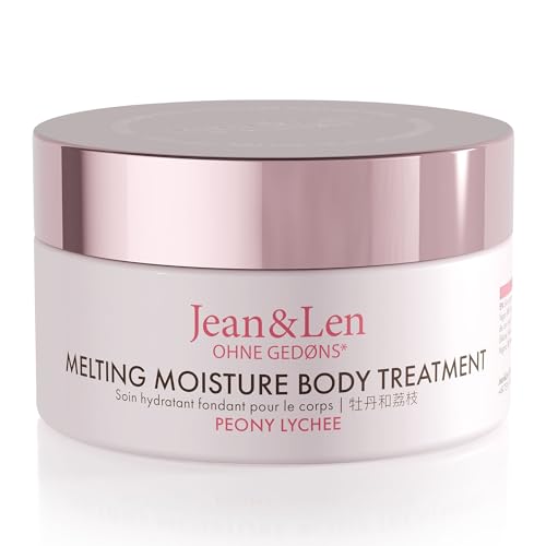 Jean & Len Melting Moisture Body Treatment Peony & Lychee, dla pachnących rezultatów pielęgnacji, do skóry normalnej, wysokiej jakości tygiel, pielęgnujące masło do ciała, bez parabenów i silikonów,