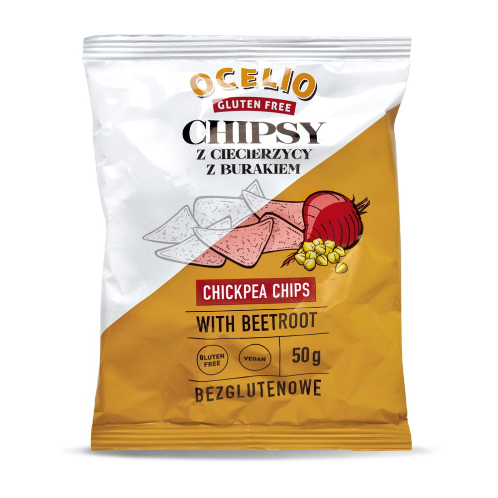 OCELIO Chipsy Bezglutenowe z Ciecierzycy z Buraczkiem 50g