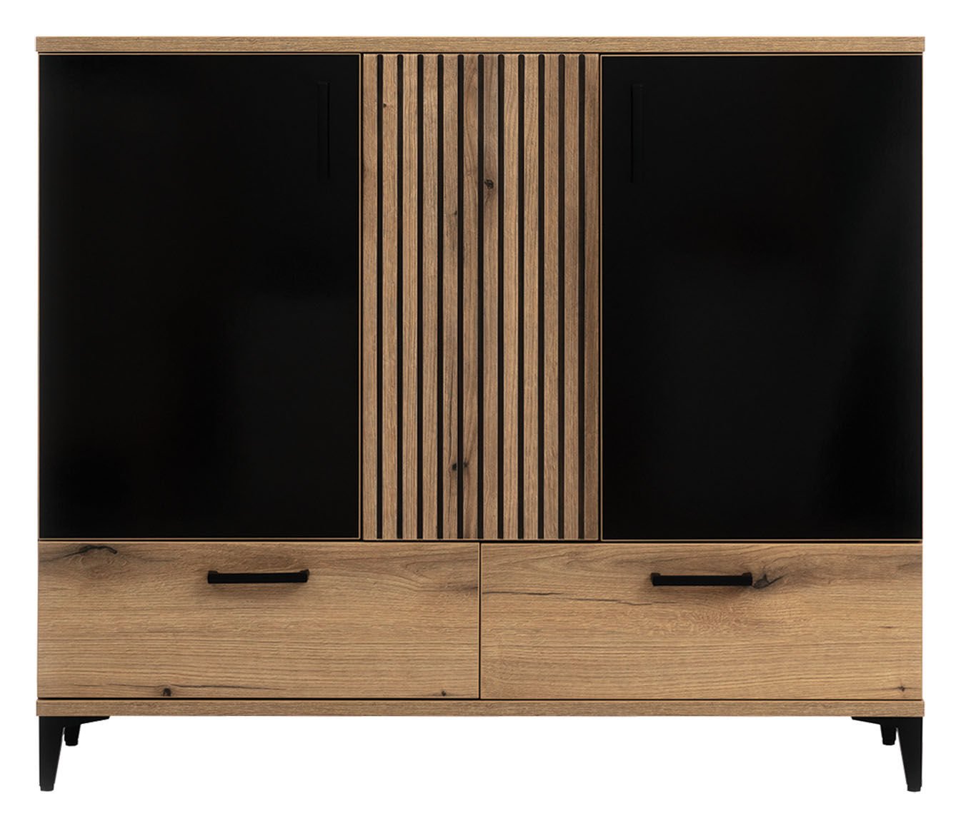 Komoda Aris As04 125X106X39 Cm Dąb Evoke / Czarna W Połysku