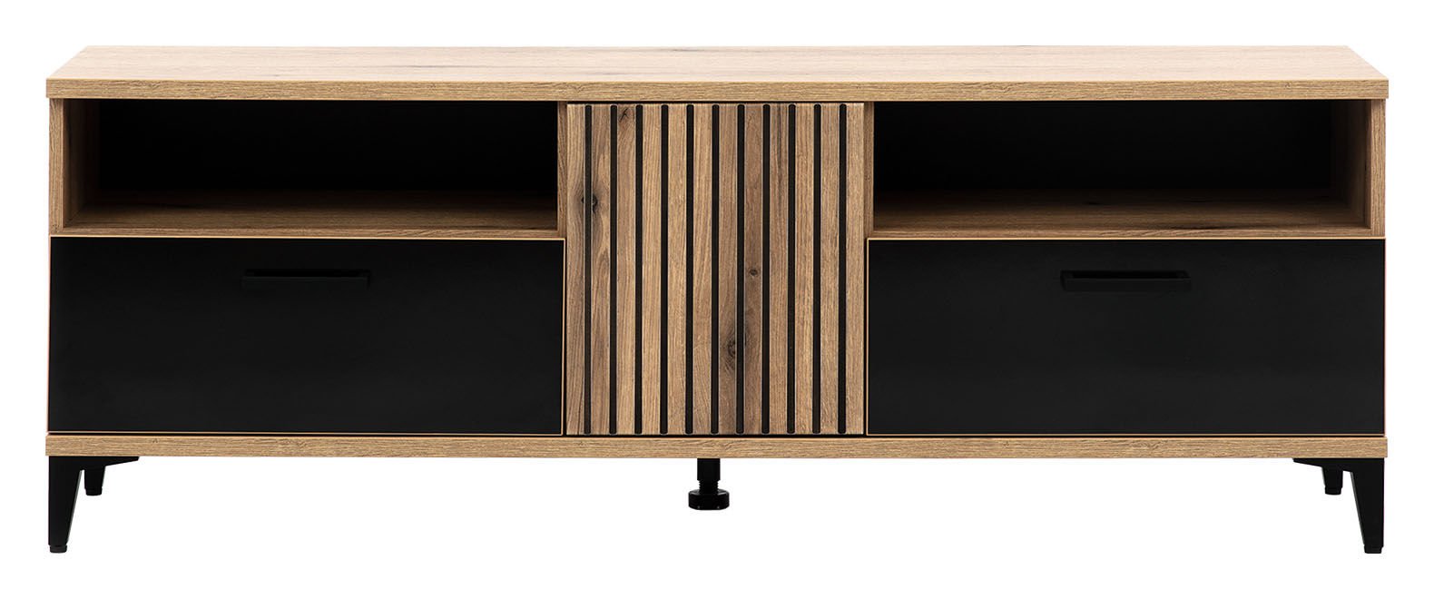 Szafka Rtv Aris As01 148X53X39 Cm Dąb Evoke / Czarna W Połysku