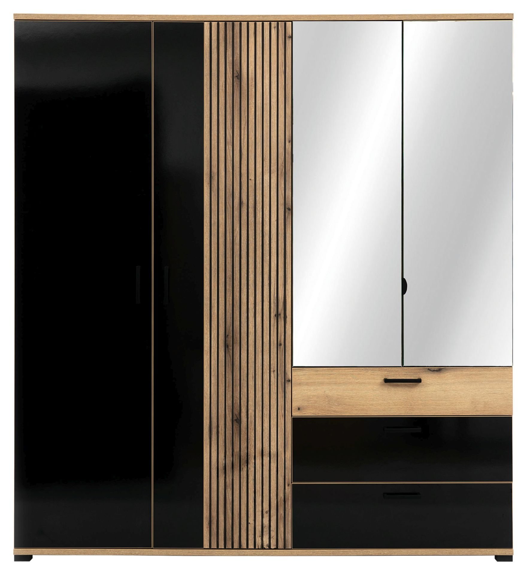 Szafa Aris As11 188X206X55 Cm Dąb Evoke / Czarna W Połysku
