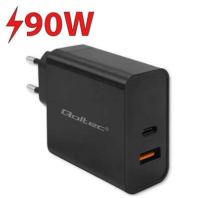 Ładowarka sieciowa Qoltec Super Quick PD Charger USB-C USB-A 90W 5-20V 2.4-4.35A Black
