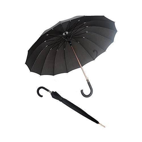 Susino Unisex czarna laska parasol dla mężczyzn i kobiet, duży, średnica 114 cm, system automatycznego otwierania, 16 niezniszczalnych żeber z włókna szklanego, Czarny, 92, Klasyczny