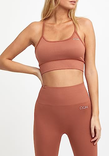 Drop of Mindfulness Maya Biustonosz sportowy bezszwowy terakota z regulowanymi ramiączkami damski, chowane wstawki, Top sportowy, rdzawy czerwony biustonosz treningowy wyściełany, XS-XL