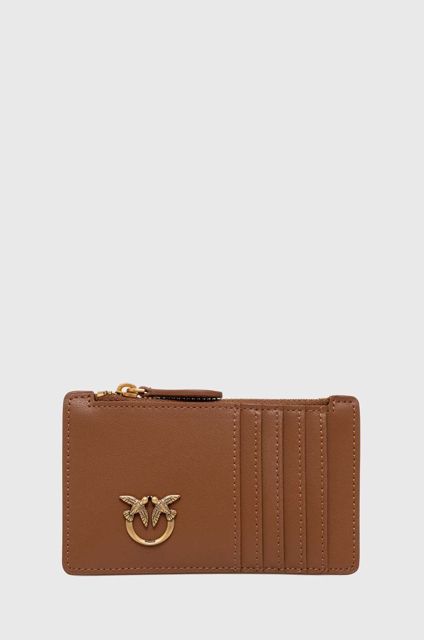 Pinko portfel skórzany damski kolor brązowy