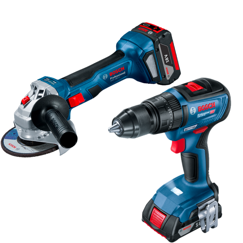 Bosch GWS 180-LI + GSB 18V-50 akumulatorowy 2-narzędziowy zestaw 18V bez akumulatorów i ładowarki w kartonie 0615990M8S